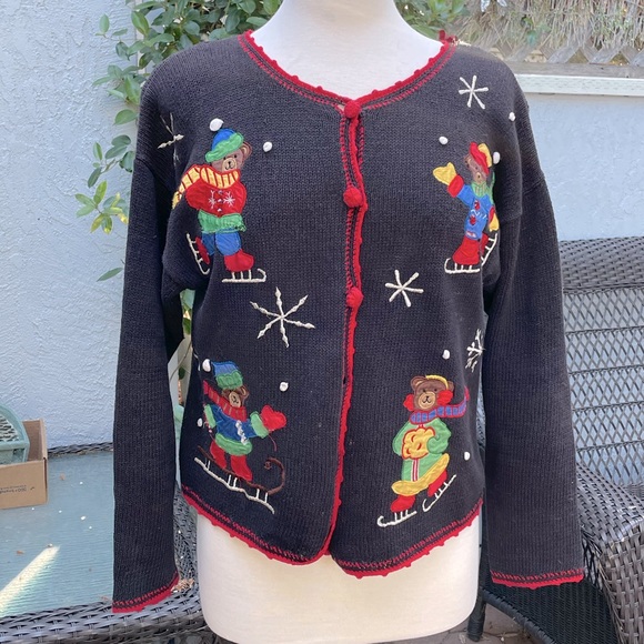 🧸Vintage Nutcracker Teddy Bear button up Christmas Cardigan Sweater | Size M - Picture 1 of 7